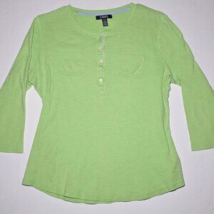 Chaps Denim Womens LIme Green 3/4 Sleeve Cotton Blouse Size Large